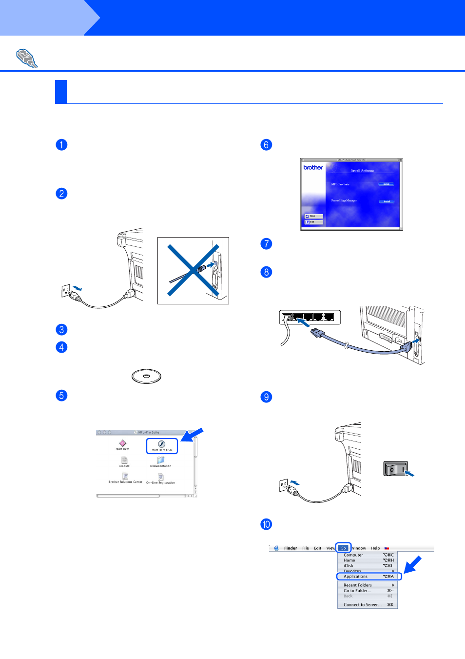 For mac® os x 10.1/10.2.1 or greater, For mac, Os x 10.1/10.2.1 or greater | Step 2, Installing the driver & software, For network interface cable users | Brother DCP-8025D User Manual | Page 47 / 54