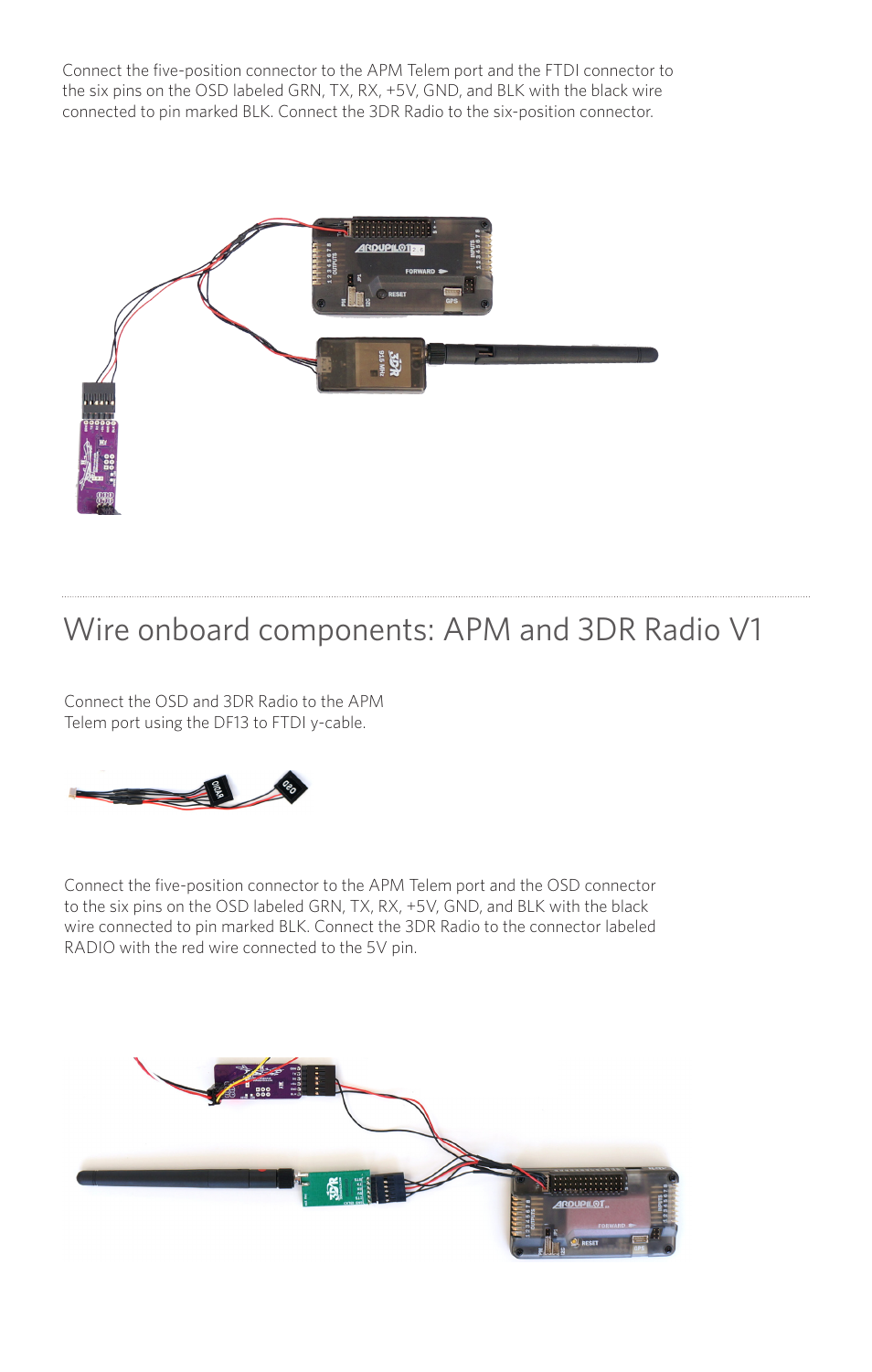 Wire onboard components: apm and 3dr radio v1 | 3D Robotics Video/OSD Kit User Manual | Page 3 / 8