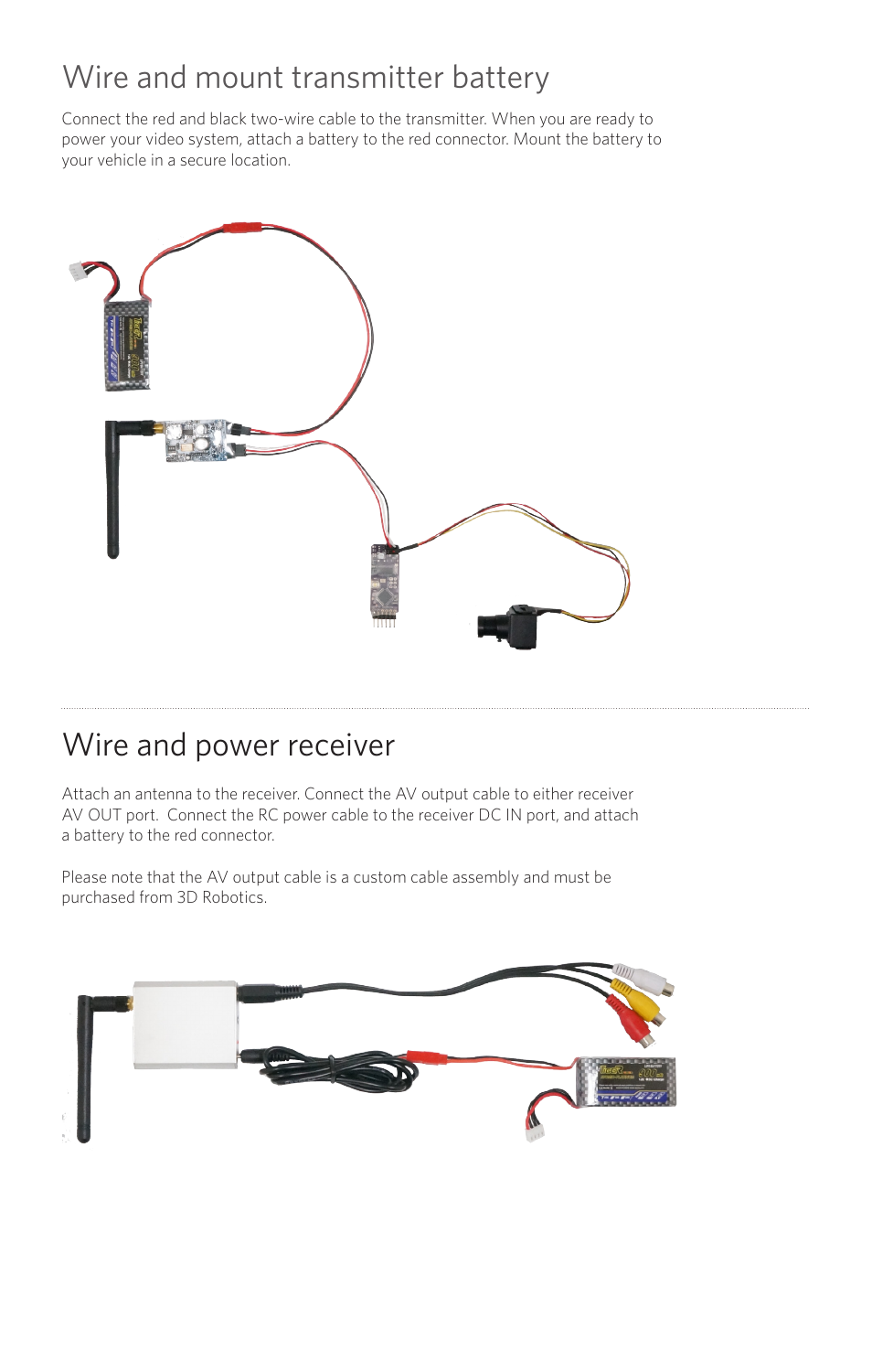 Wire and power receiver | 3D Robotics Video/OSD Kit User Manual | Page 5 / 8