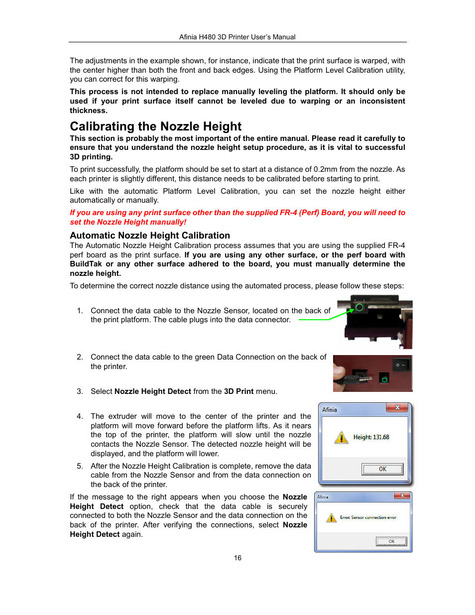 Calibrating the nozzle height | Afinia H480 3D Users Manual User Manual | Page 16 / 43