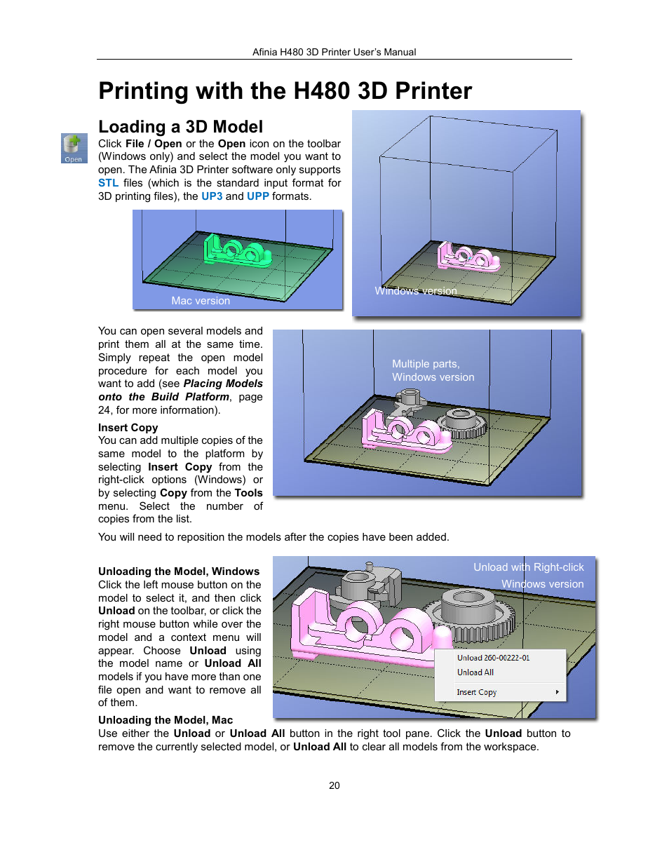 Printing with the h480 3d printer, Loading a 3d model | Afinia H480 3D Users Manual User Manual | Page 20 / 43