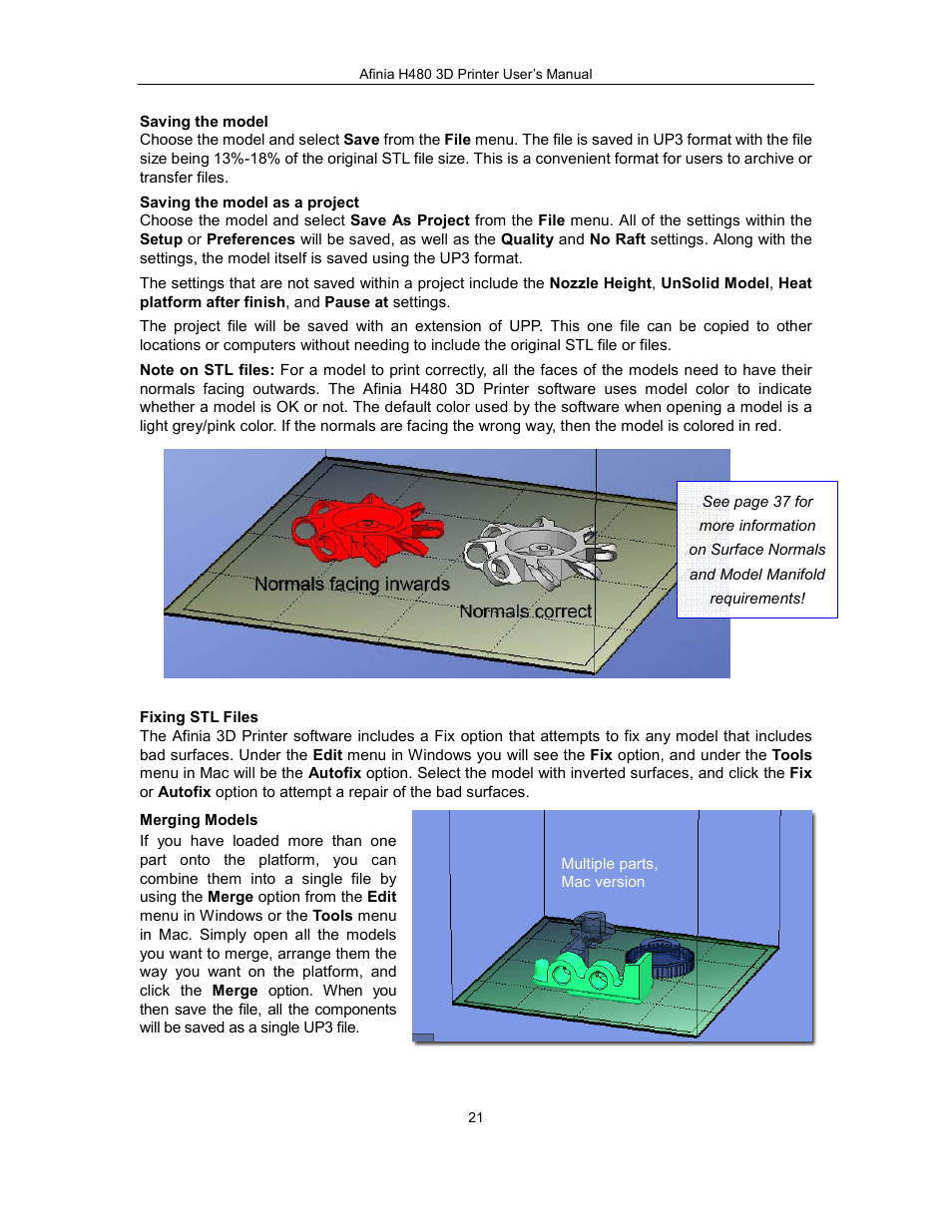 Afinia H480 3D Users Manual User Manual | Page 21 / 43