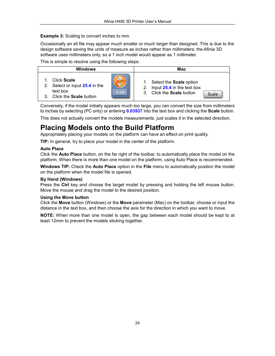 Placing models onto the build platform | Afinia H480 3D Users Manual User Manual | Page 24 / 43