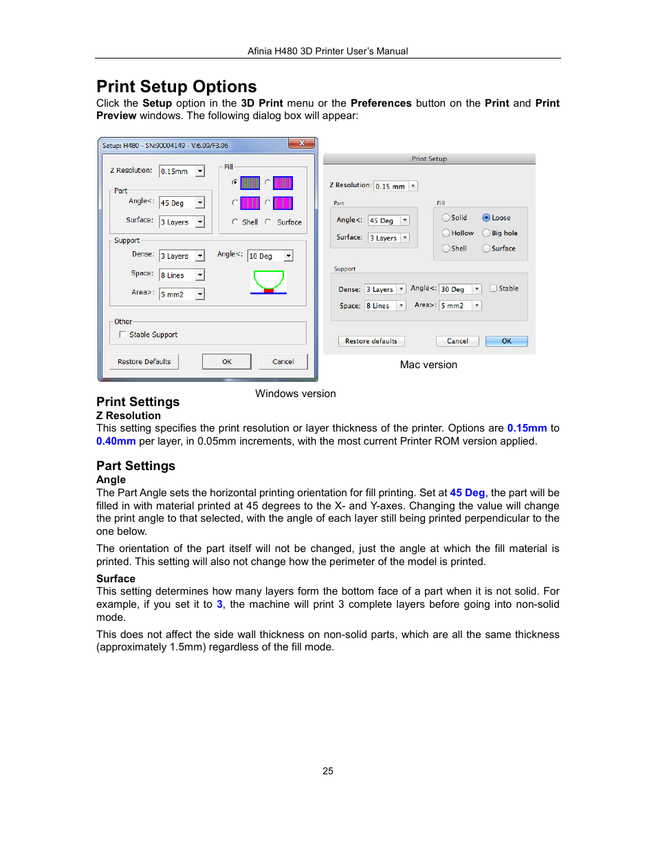 Print setup options | Afinia H480 3D Users Manual User Manual | Page 25 / 43