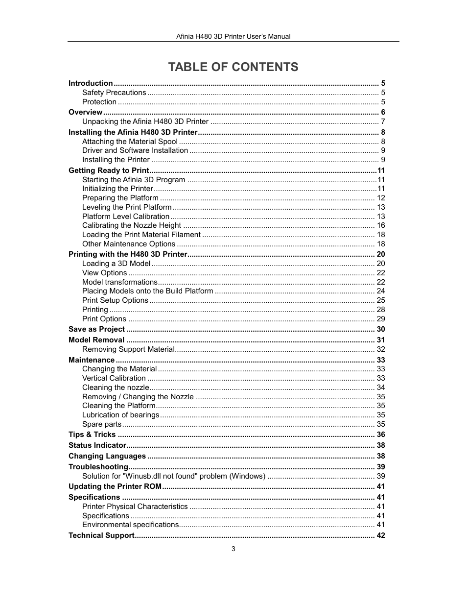 Afinia H480 3D Users Manual User Manual | Page 3 / 43