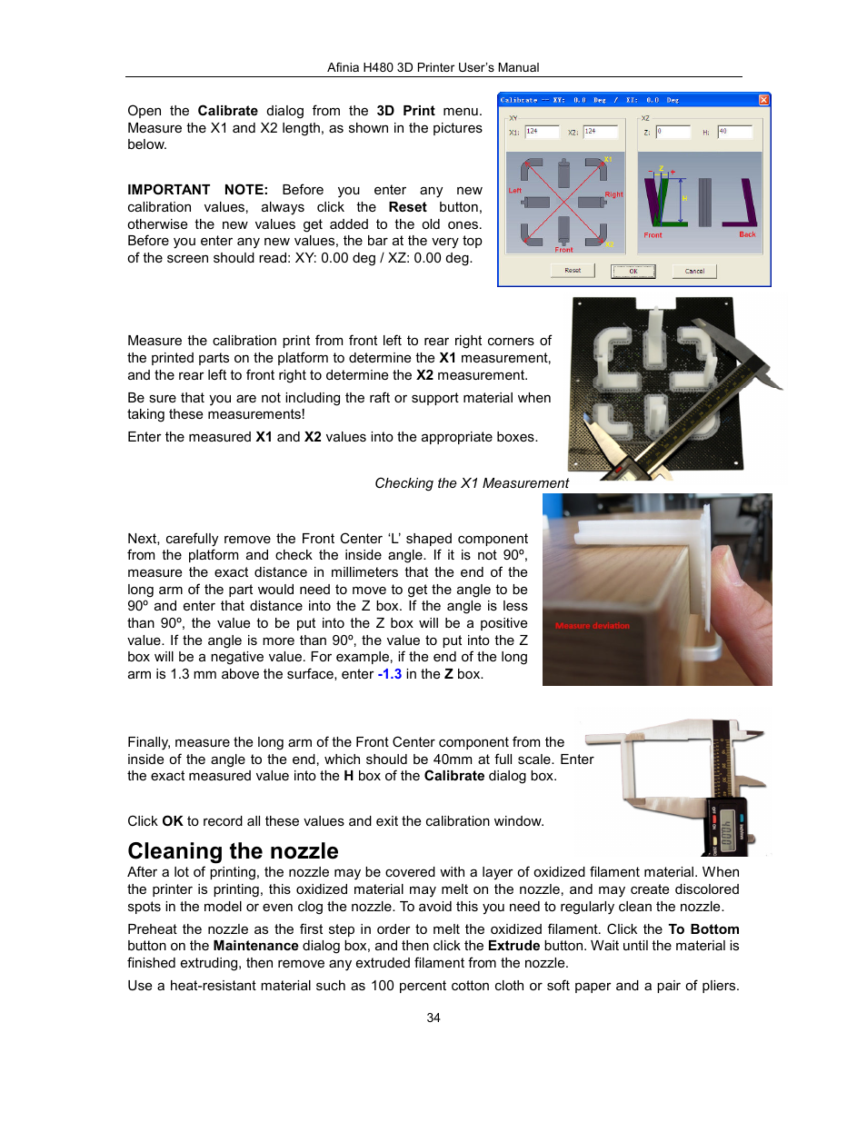 Cleaning the nozzle | Afinia H480 3D Users Manual User Manual | Page 34 / 43