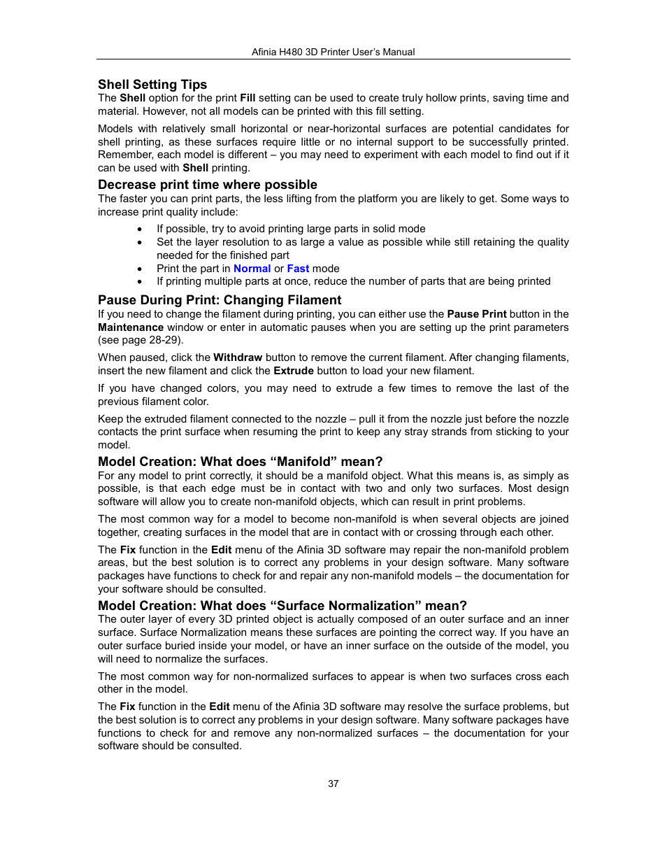 Afinia H480 3D Users Manual User Manual | Page 37 / 43