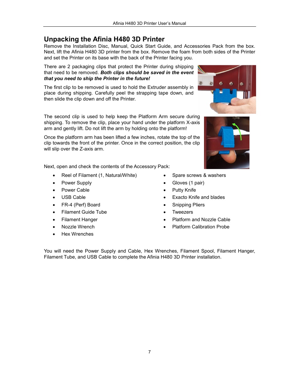 Unpacking the afinia h480 3d printer | Afinia H480 3D Users Manual User Manual | Page 7 / 43