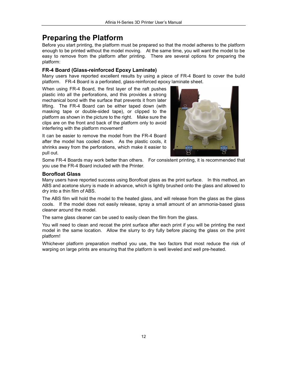Preparing the platform | Afinia H479 3D User Manual | Page 12 / 43