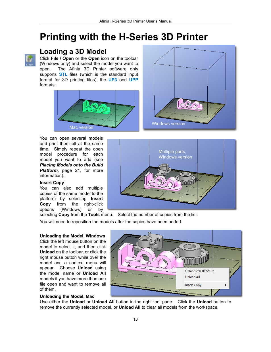 Printing with the h-series 3d printer, Loading a 3d model | Afinia H479 3D User Manual | Page 18 / 43