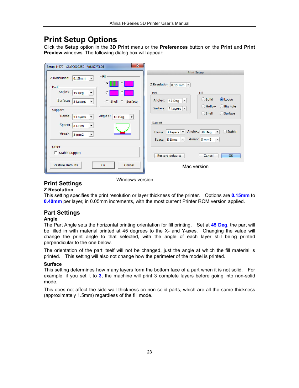 Print setup options | Afinia H479 3D User Manual | Page 23 / 43