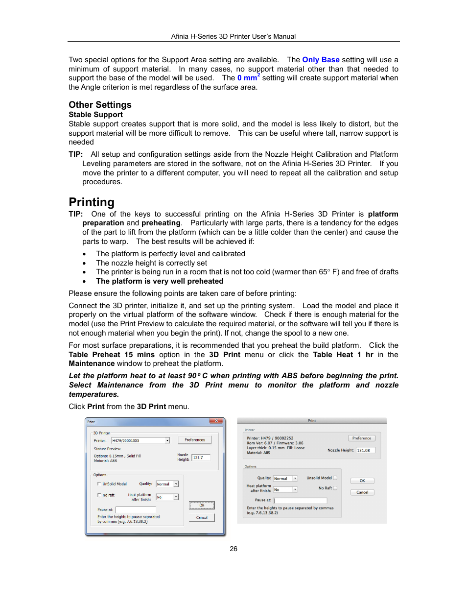 Printing | Afinia H479 3D User Manual | Page 26 / 43