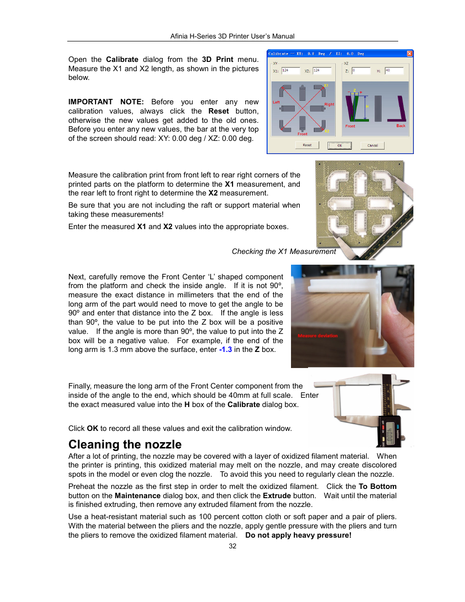 Cleaning the nozzle | Afinia H479 3D User Manual | Page 32 / 43