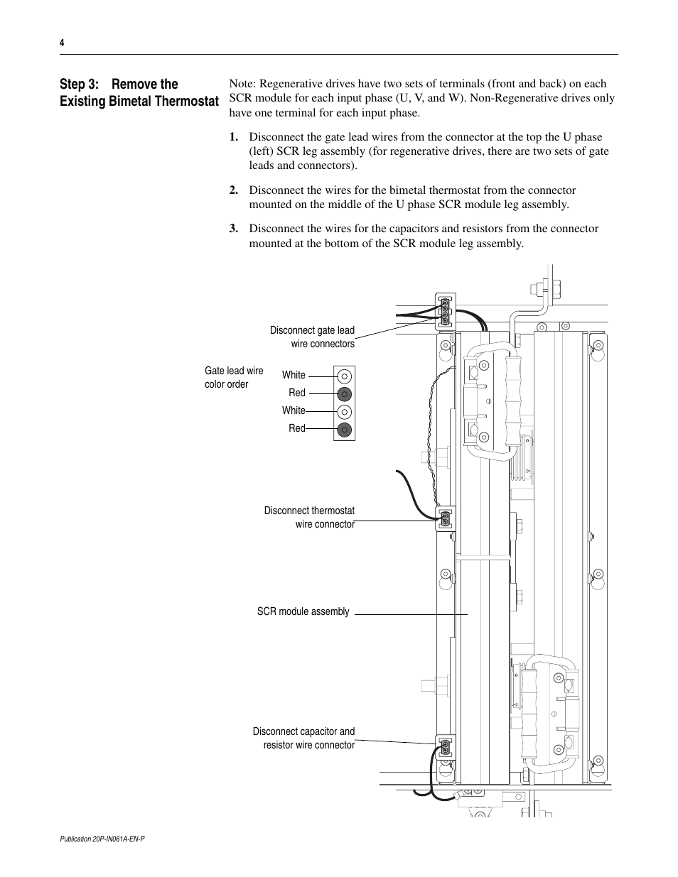 Step 3: remove the existing bimetal thermostat | Rockwell Automation 20P PowerFlex DC Drive - Frame D Bimetal Thermostat User Manual | Page 4 / 10