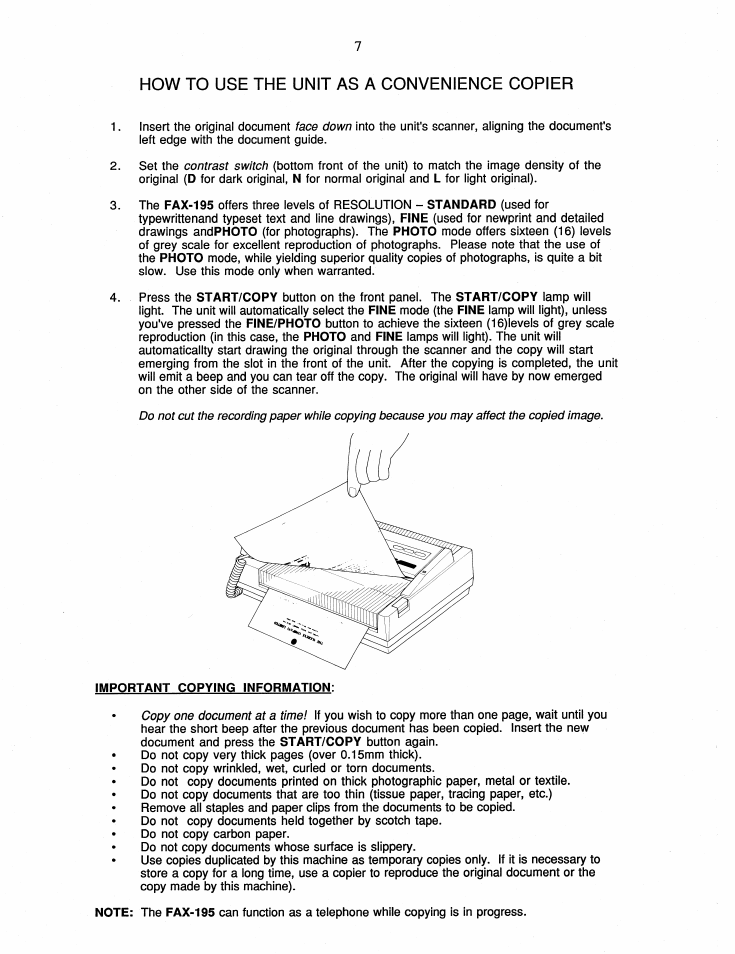 How to use the unit as a convenience copier | Brother FAX-195 User Manual | Page 13 / 40