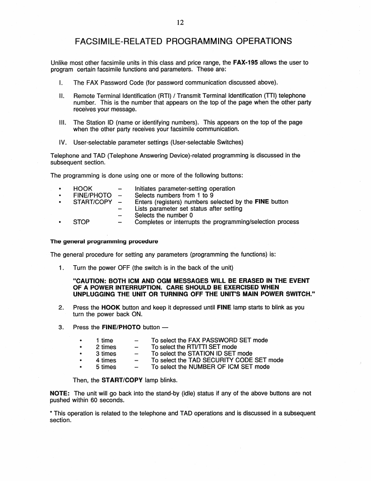 Facsimile-related programming operations | Brother FAX-195 User Manual | Page 18 / 40