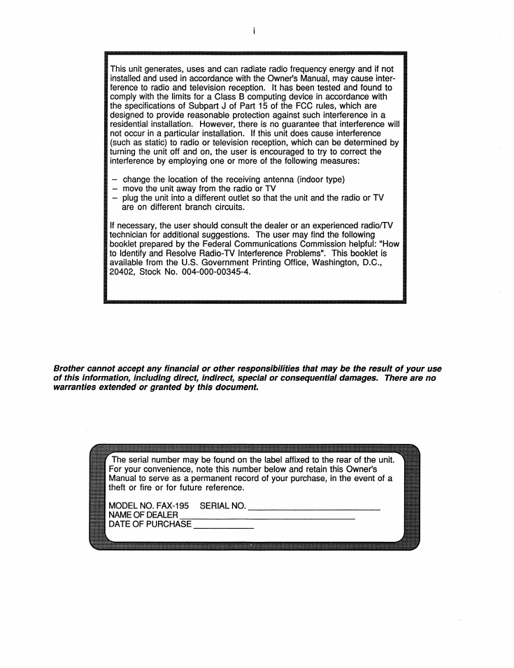 Brother FAX-195 User Manual | Page 2 / 40