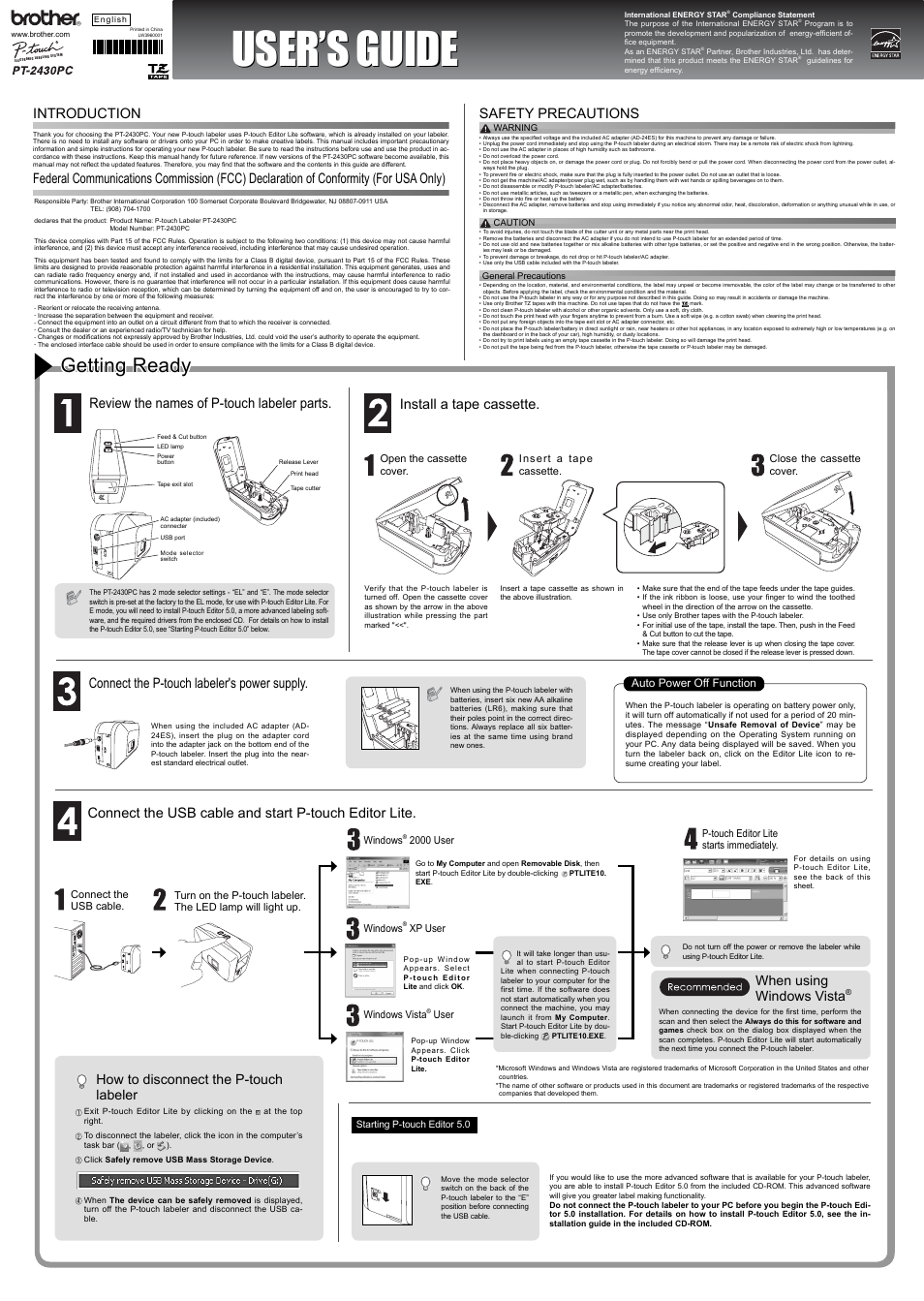 Brother PT-2430PC User Manual | 2 pages