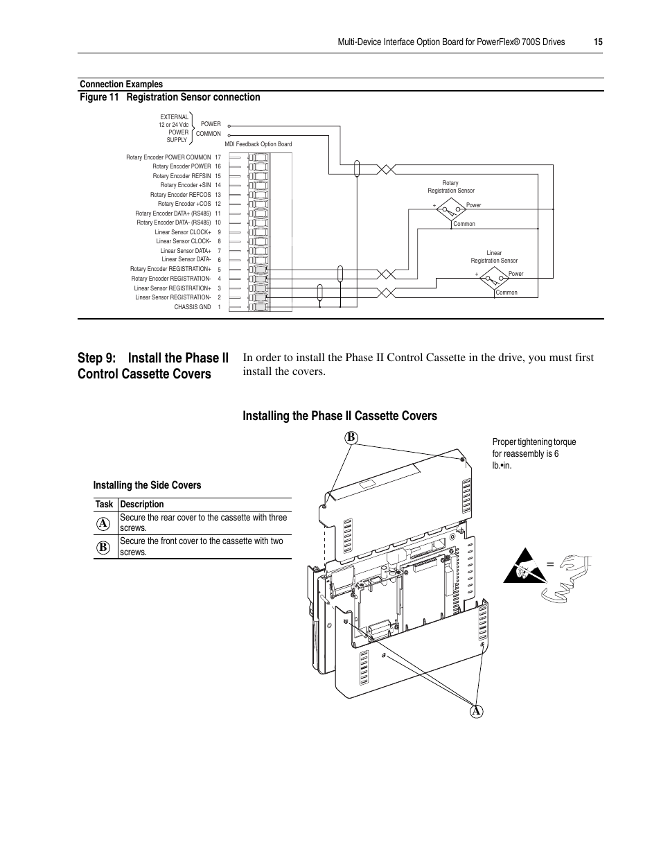 Installing the phase ii cassette covers | Rockwell Automation 20D-MDI-C1 Multi-Device Interface Option Board for PowerFlex 700S Drives User Manual | Page 15 / 20