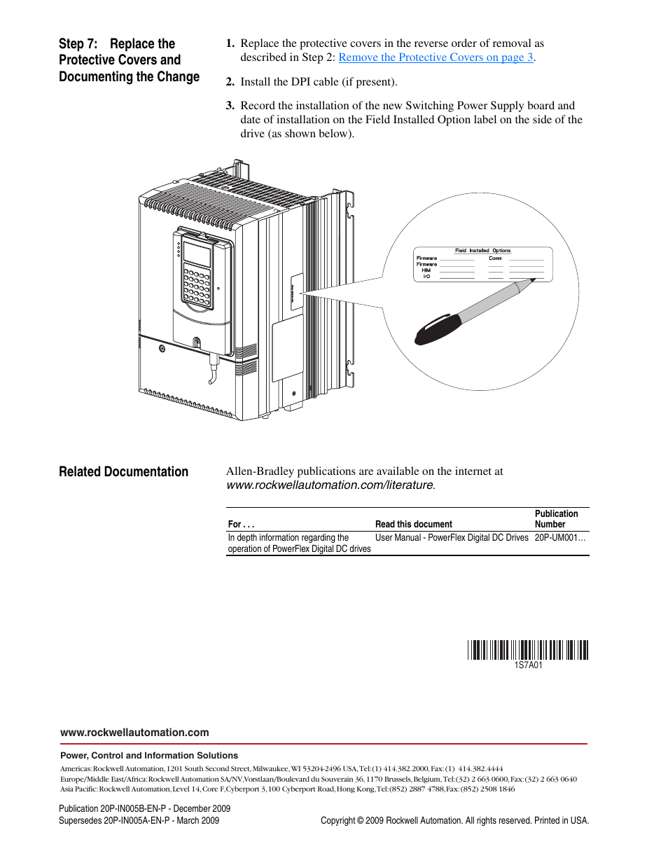 Related documentation, Publication 20p-in005b-en-p - december 2009 | Rockwell Automation 20P PowerFlex DC Drive - Frame A Switching Power Supply Circuit Board User Manual | Page 16 / 16