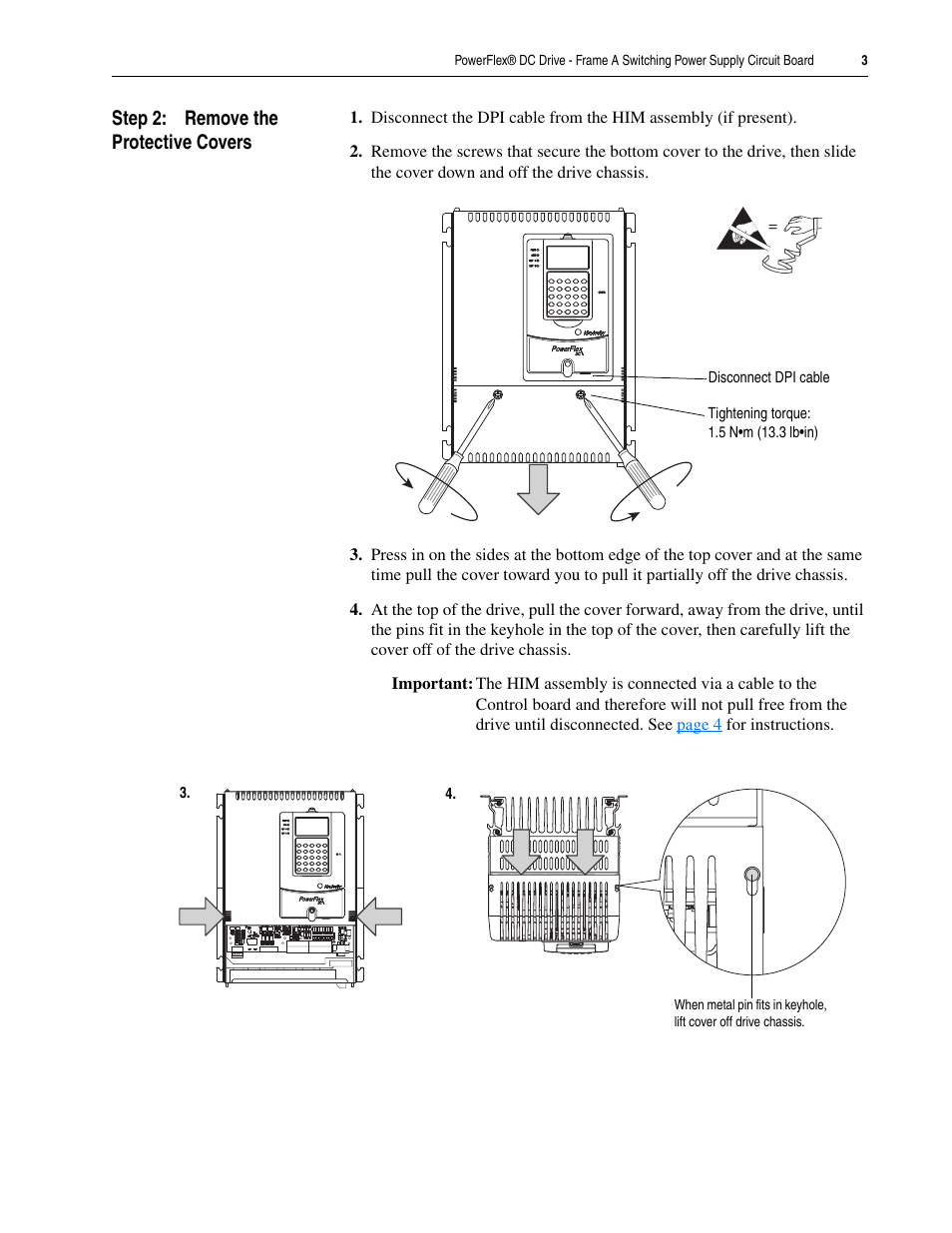 Step 2: remove the protective covers | Rockwell Automation 20P PowerFlex DC Drive - Frame A Switching Power Supply Circuit Board User Manual | Page 3 / 16