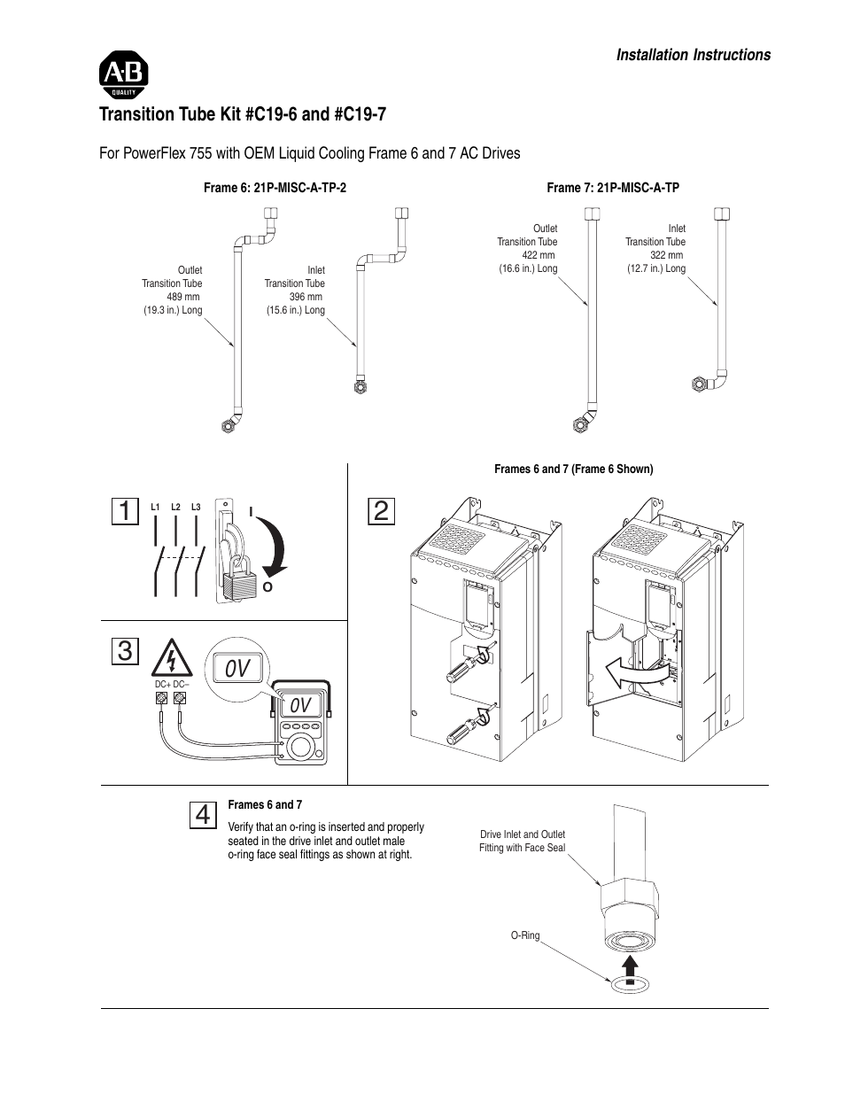 Rockwell Automation 21P-MISC-A-TP Transition Tube Kit #C19-6/7 For PowerFlex 755 w/OEM Liquid Cooling Fr 6/7 Drive User Manual | 2 pages