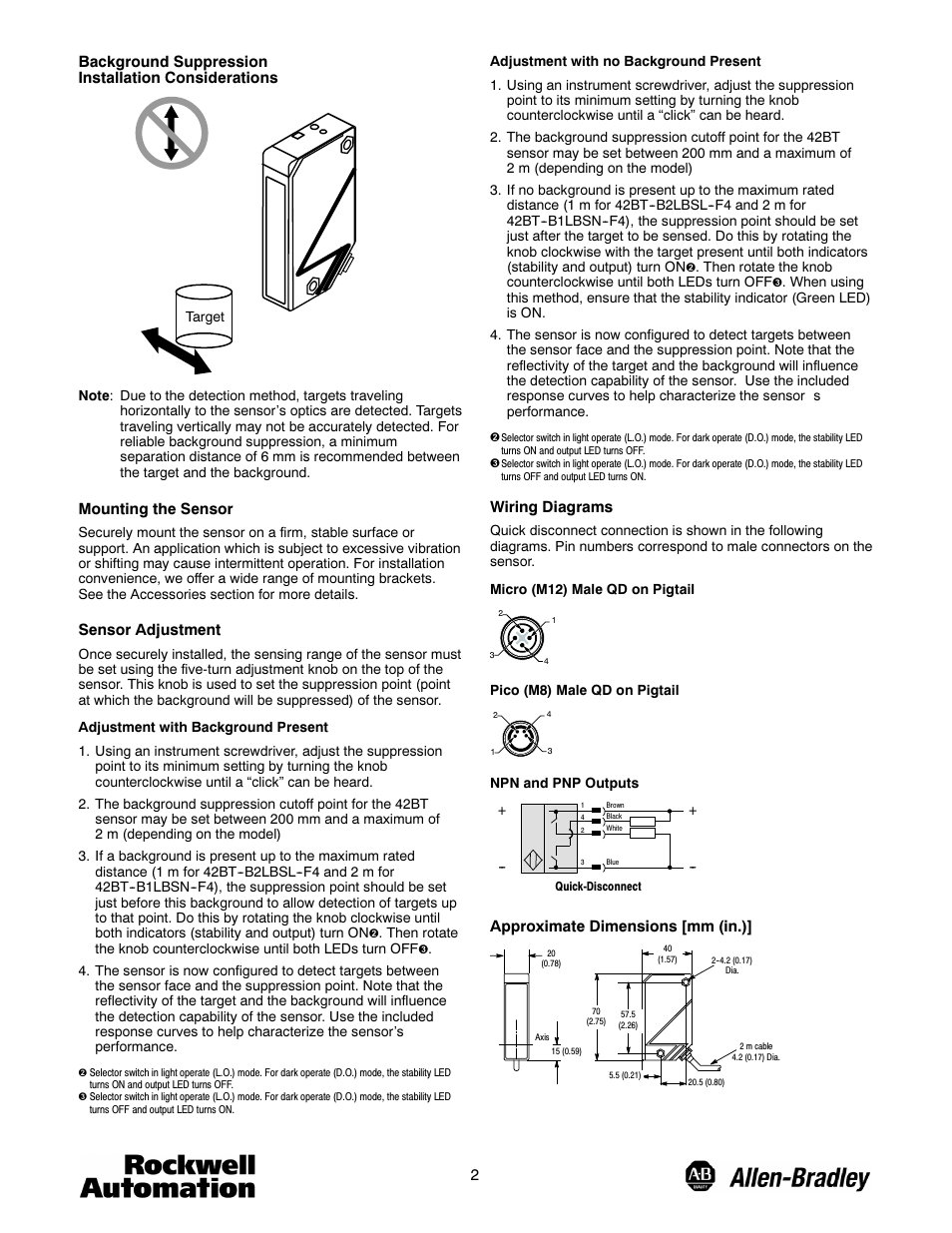 Rockwell Automation 42BT Background Suppression Sensor User Manual | Page 2 / 3