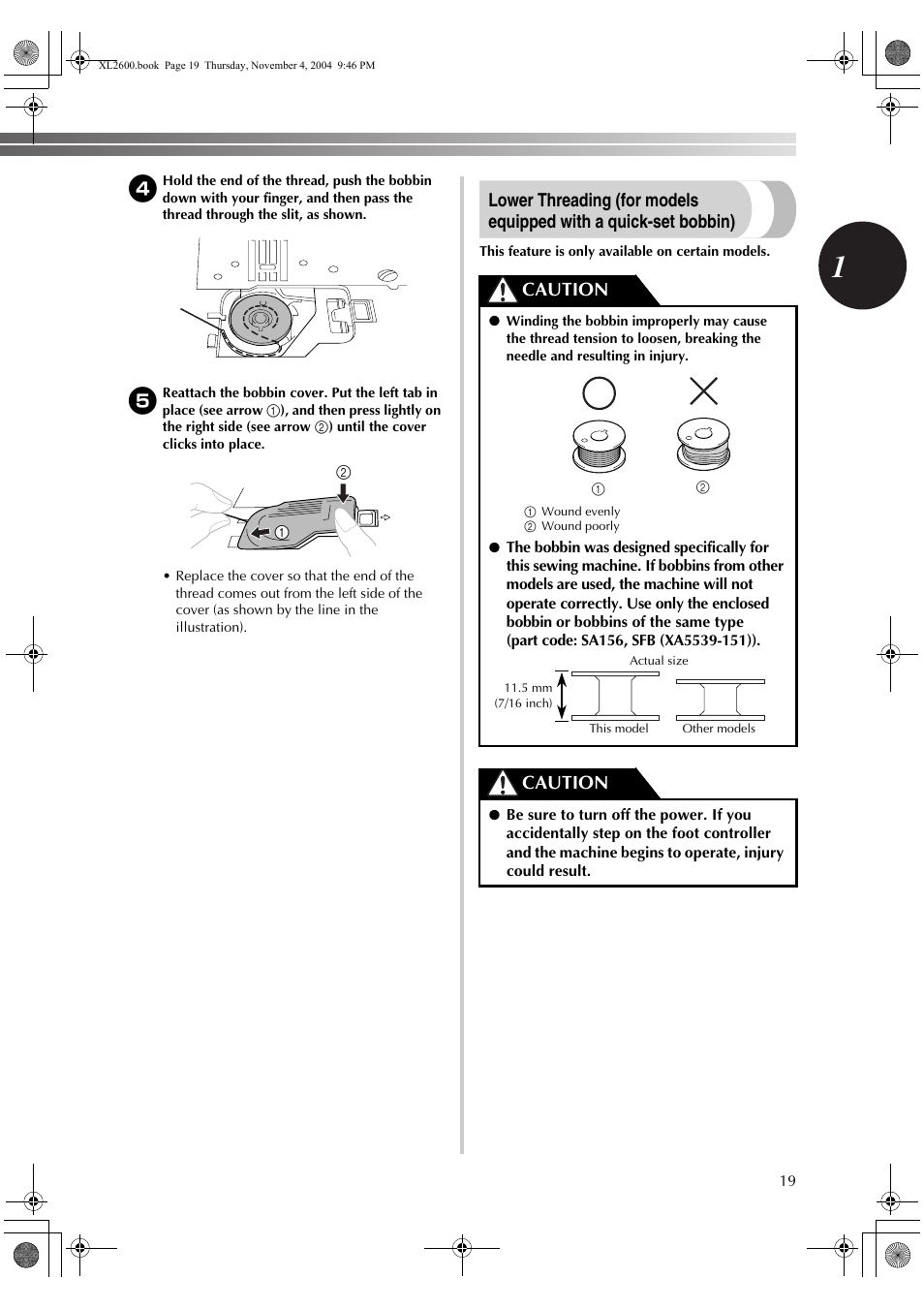 Caution | Brother XC6771-021 User Manual | Page 21 / 52