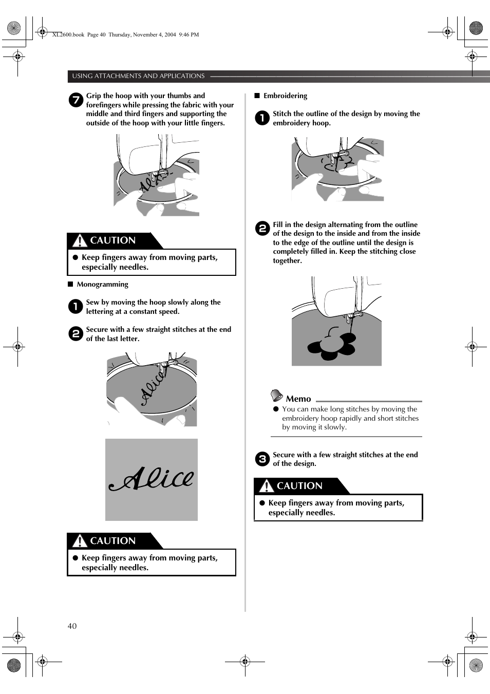 Caution | Brother XC6771-021 User Manual | Page 42 / 52
