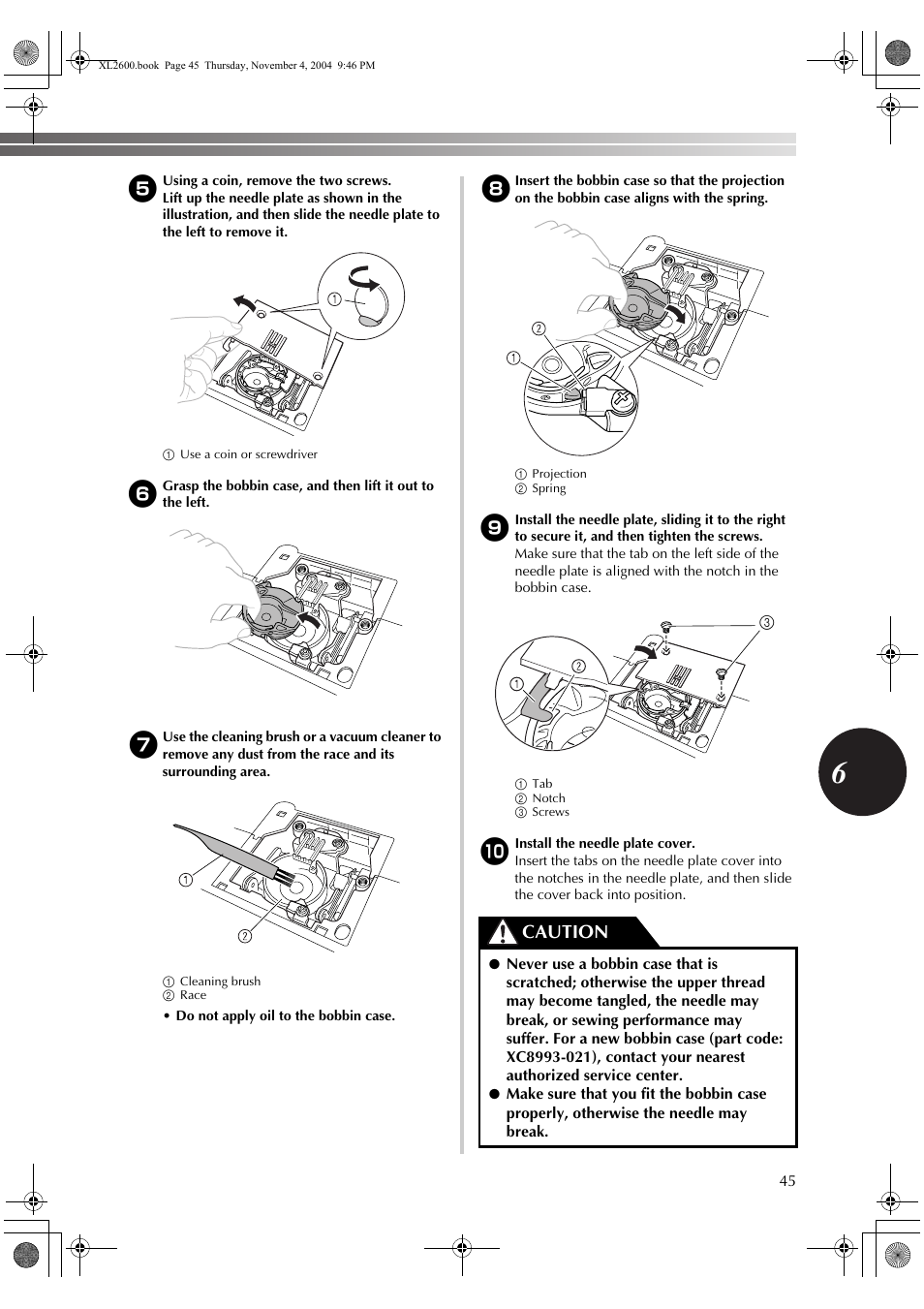 Caution | Brother XC6771-021 User Manual | Page 47 / 52