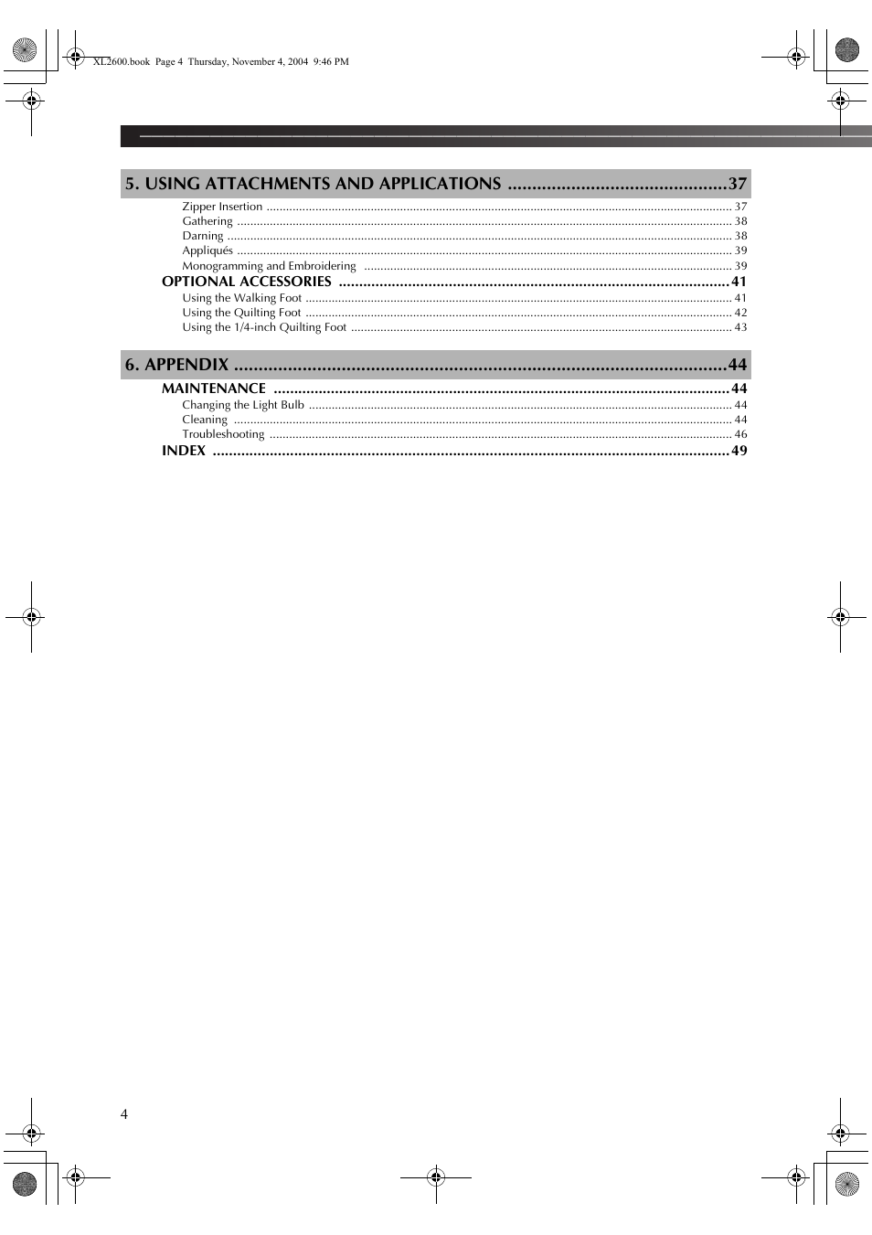 Using attachments and applications, Appendix | Brother XC6771-021 User Manual | Page 6 / 52