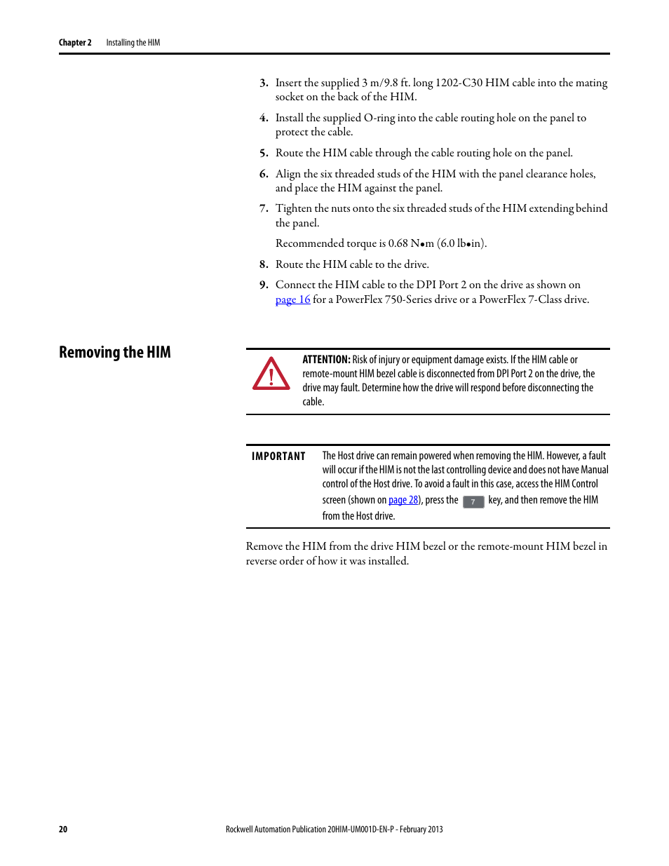 Removing the him | Rockwell Automation 20-HIM-C6S PowerFlex (Human Interface Module) User Manual | Page 20 / 74