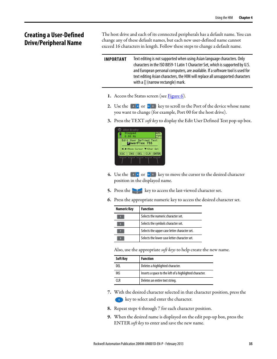 Creating a user-defined drive/peripheral name, Creating a user-defined, For d | Rockwell Automation 20-HIM-C6S PowerFlex (Human Interface Module) User Manual | Page 35 / 74