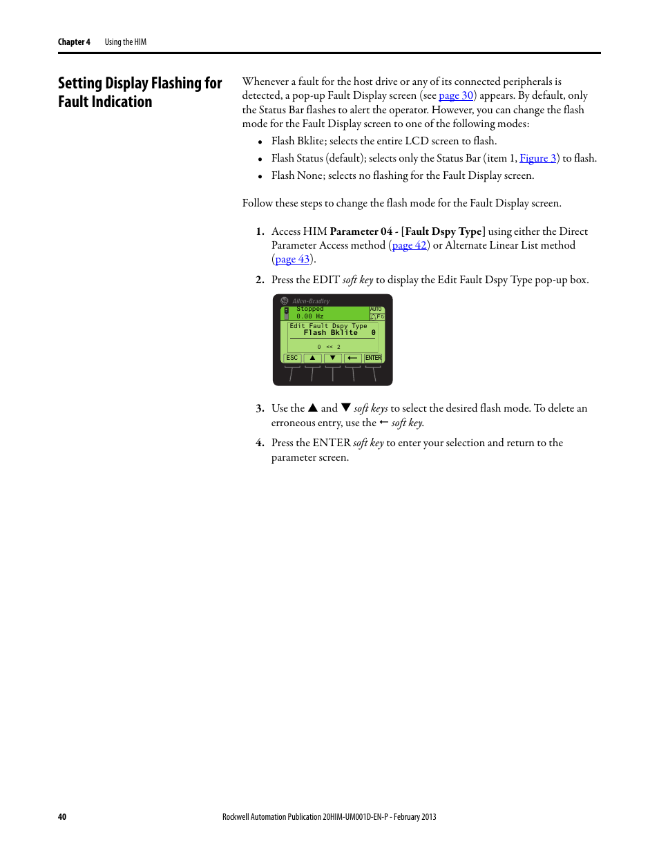 Setting display flashing for fault indication | Rockwell Automation 20-HIM-C6S PowerFlex (Human Interface Module) User Manual | Page 40 / 74