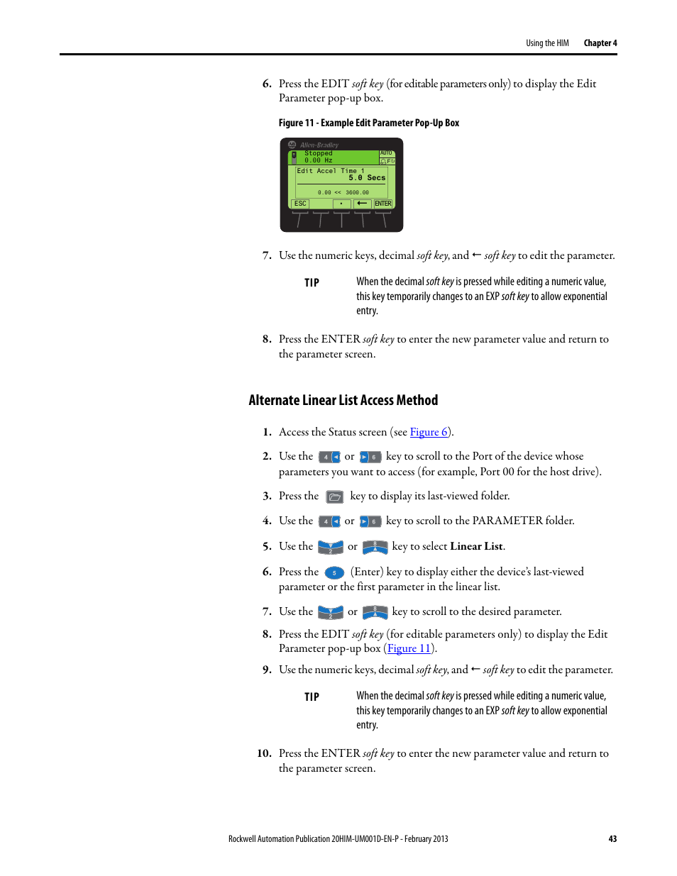 Alternate linear list access method | Rockwell Automation 20-HIM-C6S PowerFlex (Human Interface Module) User Manual | Page 43 / 74