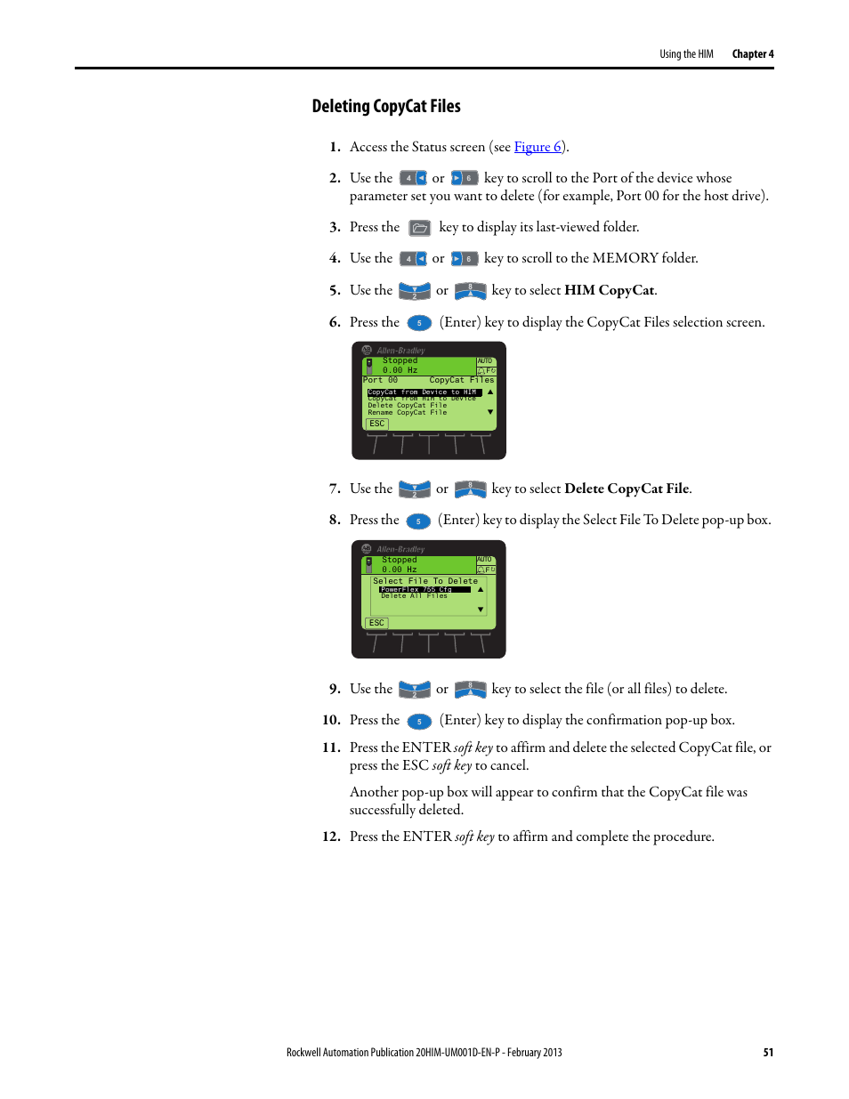 Deleting copycat files | Rockwell Automation 20-HIM-C6S PowerFlex (Human Interface Module) User Manual | Page 51 / 74