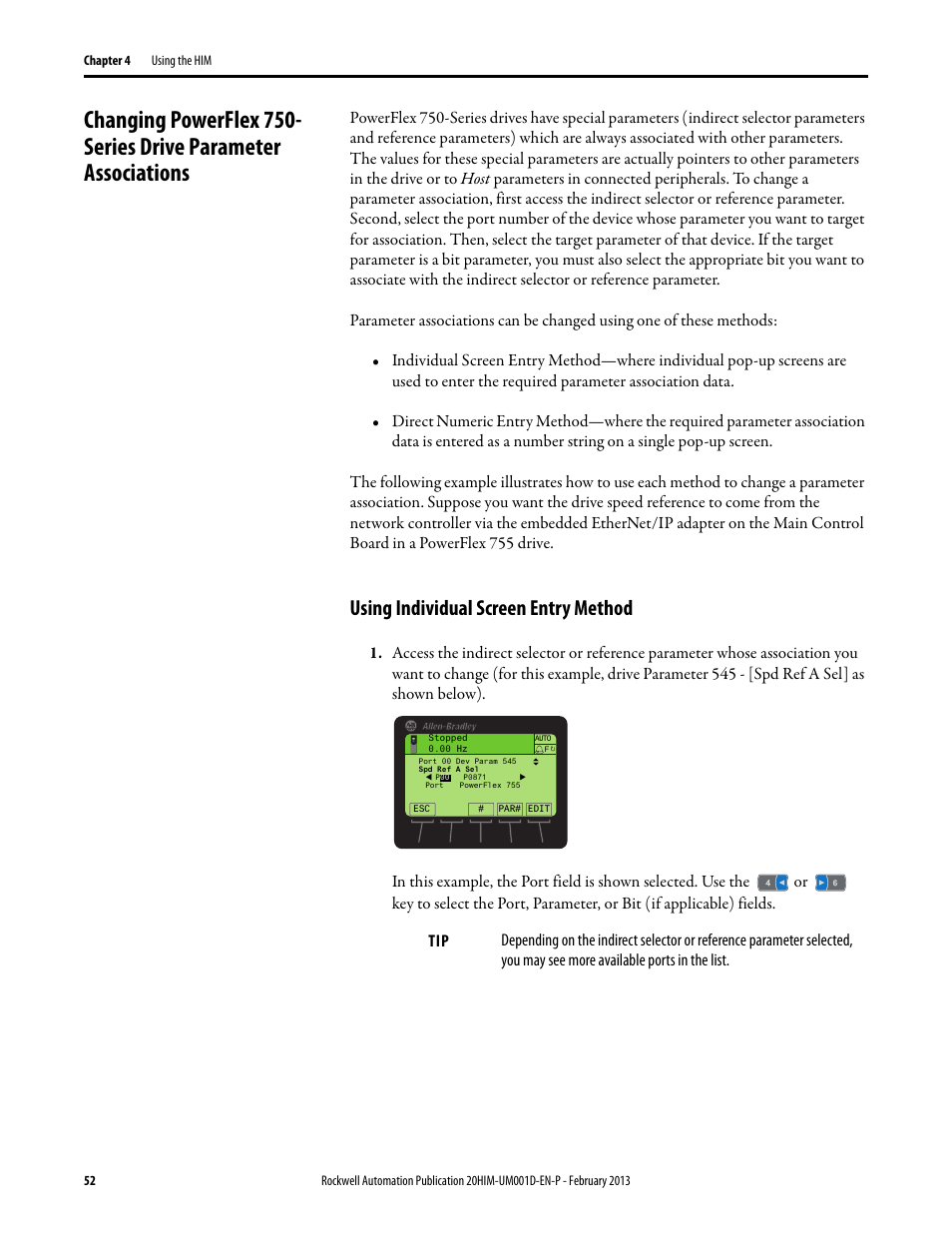 Using individual screen entry method | Rockwell Automation 20-HIM-C6S PowerFlex (Human Interface Module) User Manual | Page 52 / 74