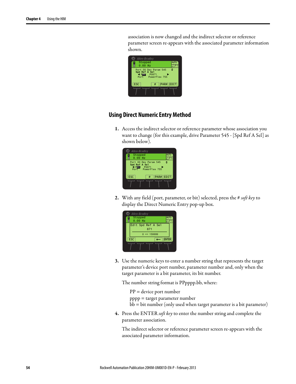 Using direct numeric entry method | Rockwell Automation 20-HIM-C6S PowerFlex (Human Interface Module) User Manual | Page 54 / 74