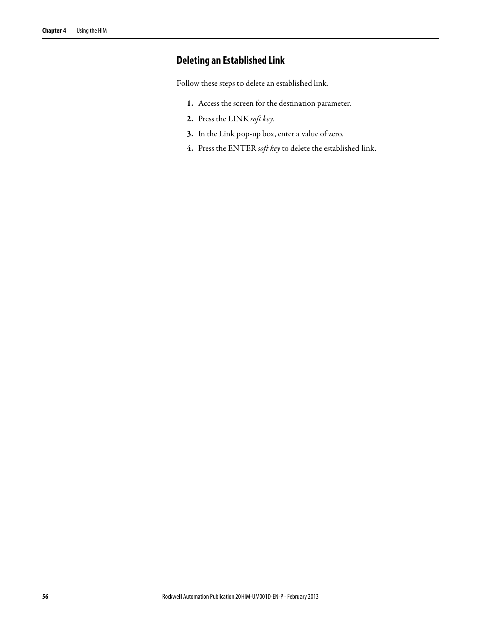 Deleting an established link | Rockwell Automation 20-HIM-C6S PowerFlex (Human Interface Module) User Manual | Page 56 / 74