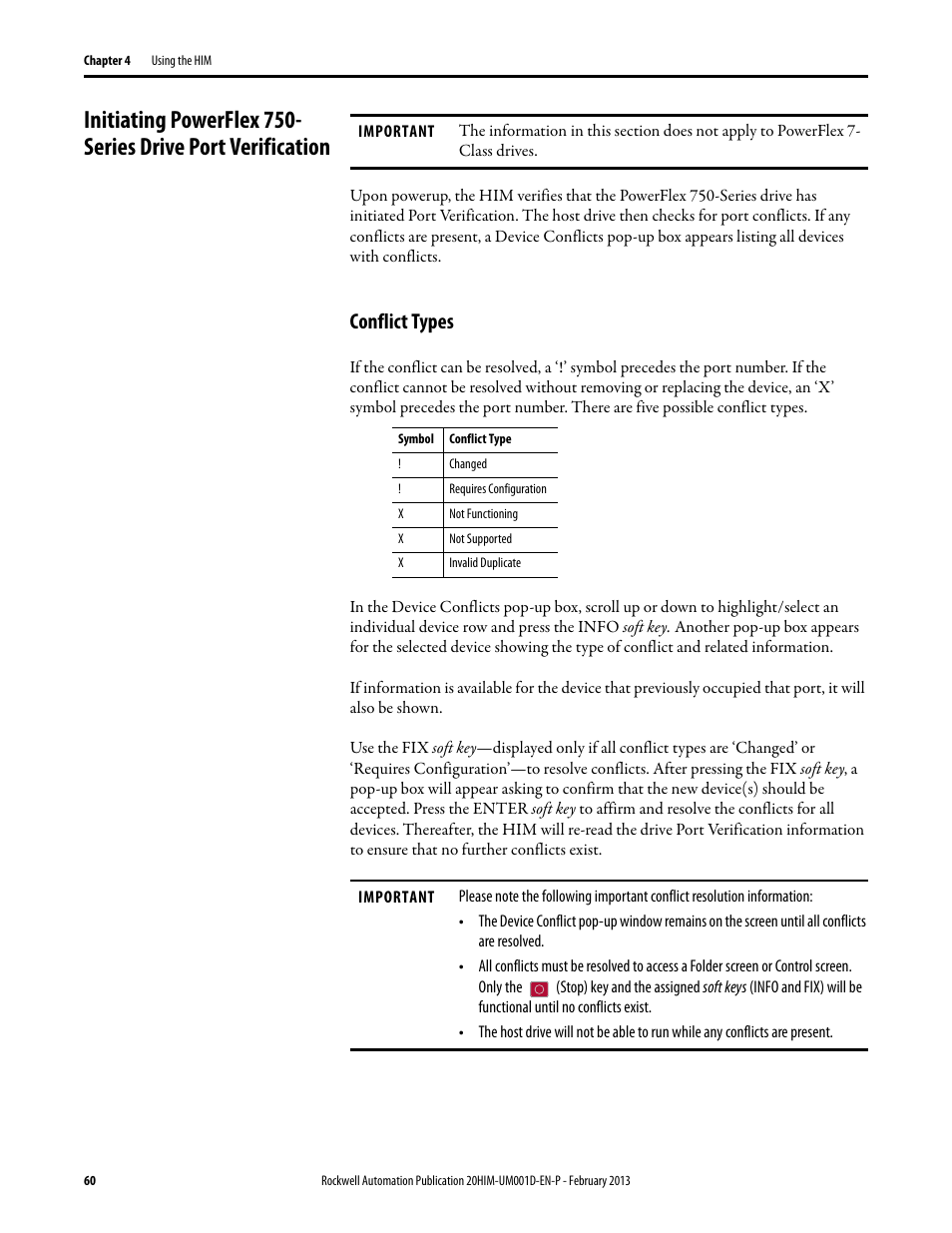 Conflict types, For i | Rockwell Automation 20-HIM-C6S PowerFlex (Human Interface Module) User Manual | Page 60 / 74