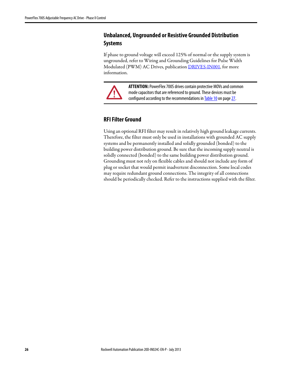 Rfi filter ground | Rockwell Automation 20D PowerFlex 700S Phase II Drive Frames 1...6 Installation Instructions User Manual | Page 26 / 80