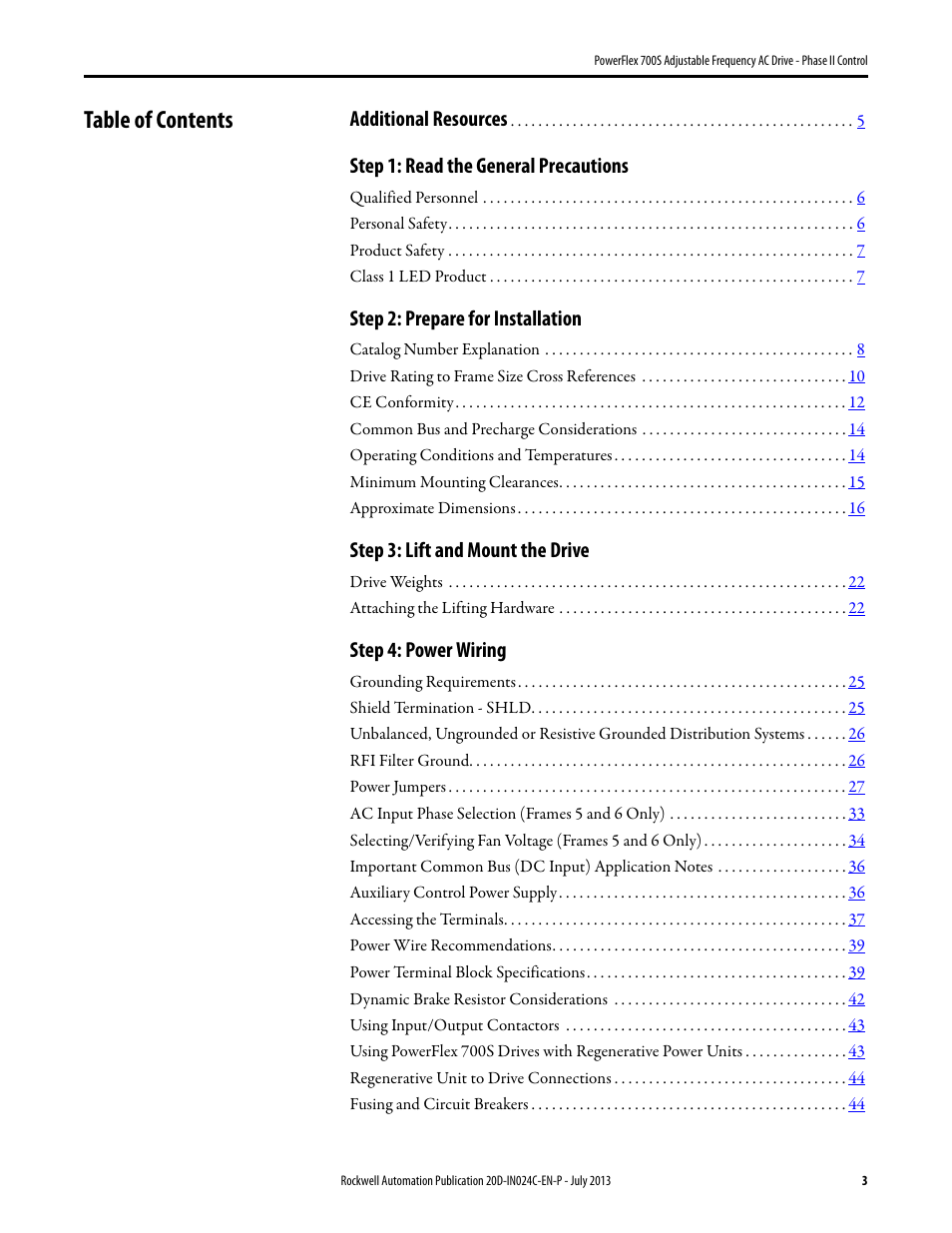 Rockwell Automation 20D PowerFlex 700S Phase II Drive Frames 1...6 Installation Instructions User Manual | Page 3 / 80