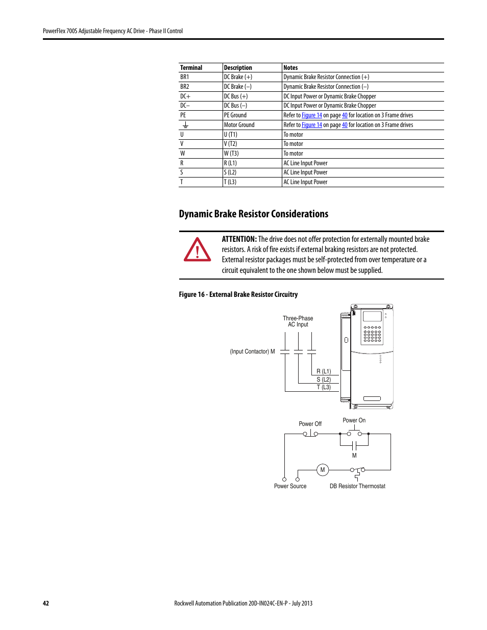 Dynamic brake resistor considerations | Rockwell Automation 20D PowerFlex 700S Phase II Drive Frames 1...6 Installation Instructions User Manual | Page 42 / 80