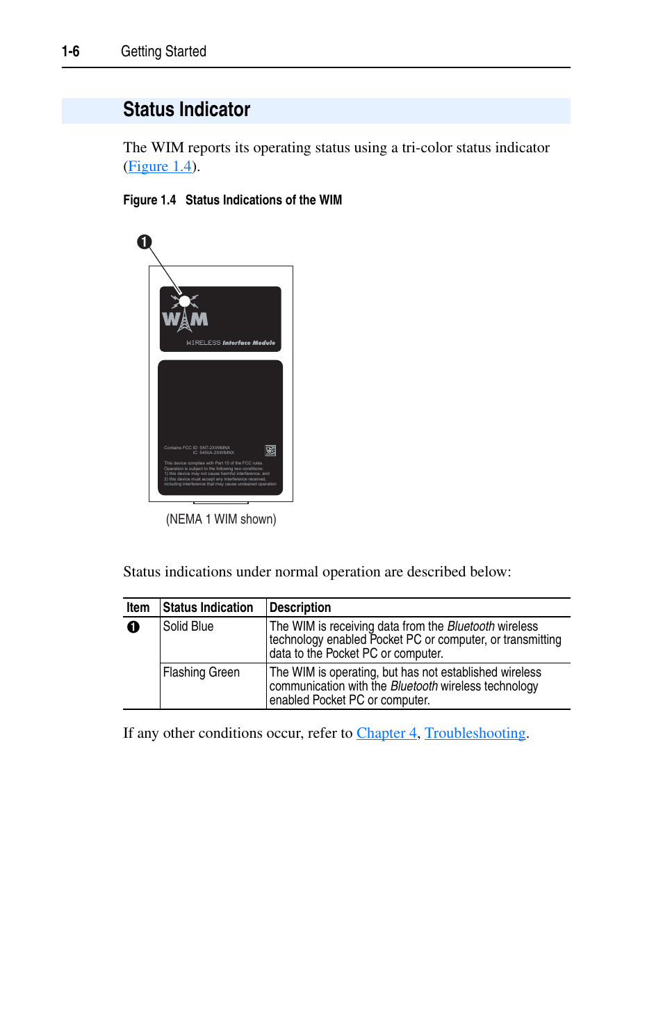 Status indicator, Status indicator -6, Status indicator on | Rockwell Automation 7000 DPI Wireless Interface Module User Manual | Page 16 / 92