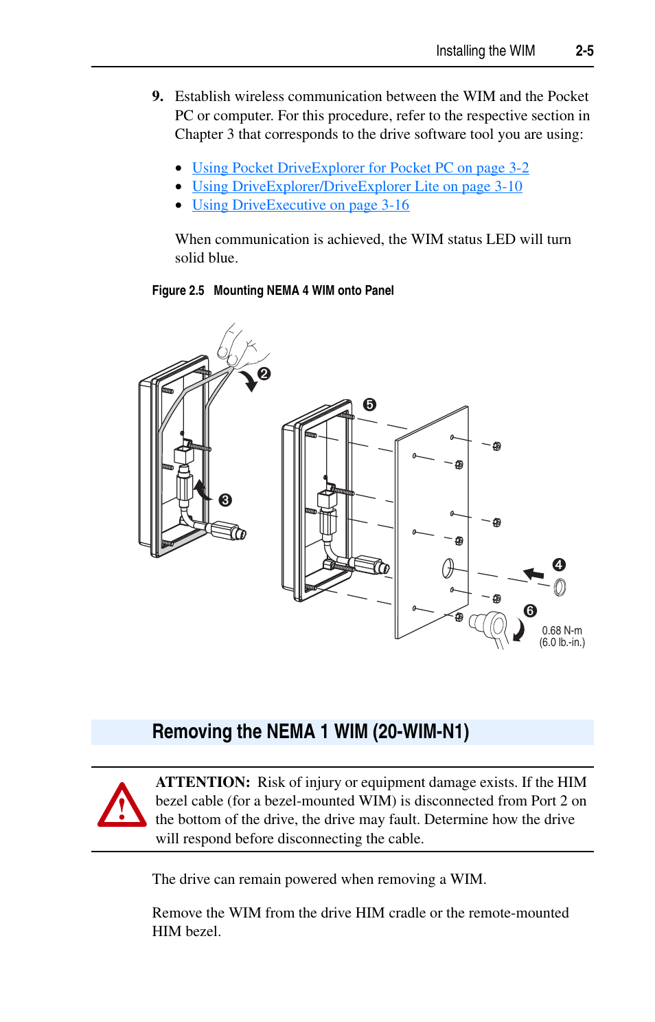 Removing the nema 1 wim (20-wim-n1), Removing the nema 1 wim (20-wim-n1) -5 | Rockwell Automation 7000 DPI Wireless Interface Module User Manual | Page 21 / 92