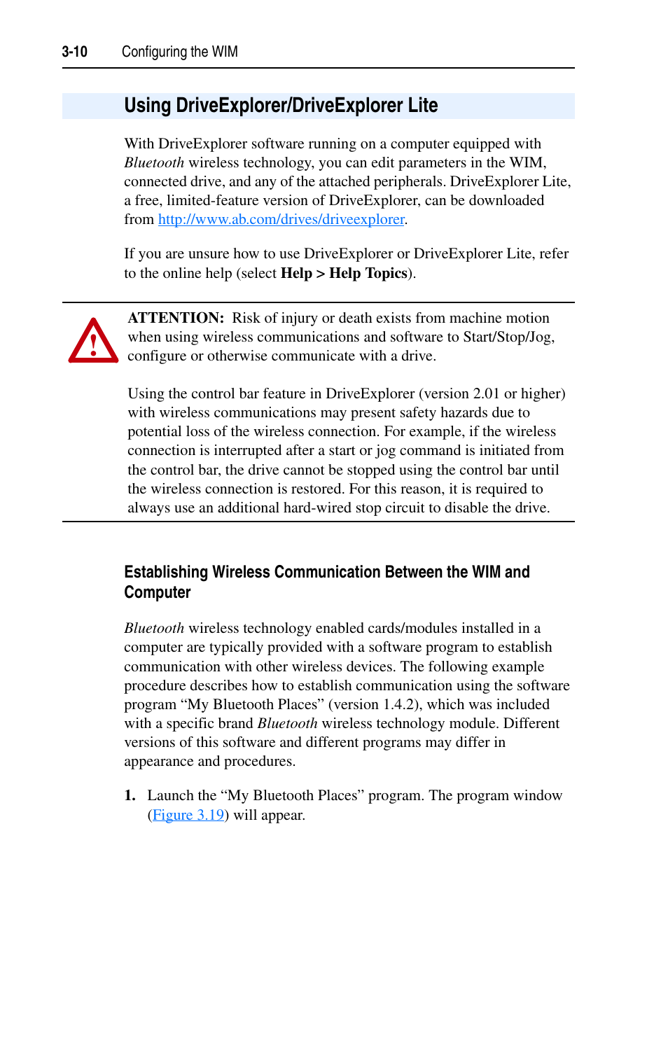 Using driveexplorer/driveexplorer lite, Using driveexplorer/driveexplorer lite -10 | Rockwell Automation 7000 DPI Wireless Interface Module User Manual | Page 32 / 92