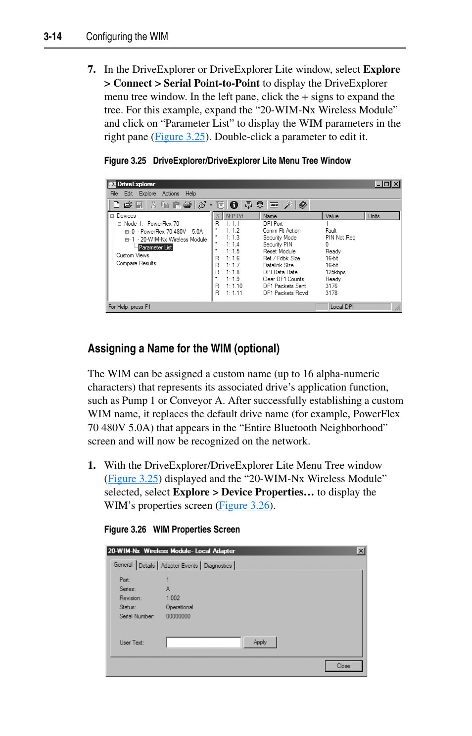 Assigning a name for the wim (optional) | Rockwell Automation 7000 DPI Wireless Interface Module User Manual | Page 36 / 92