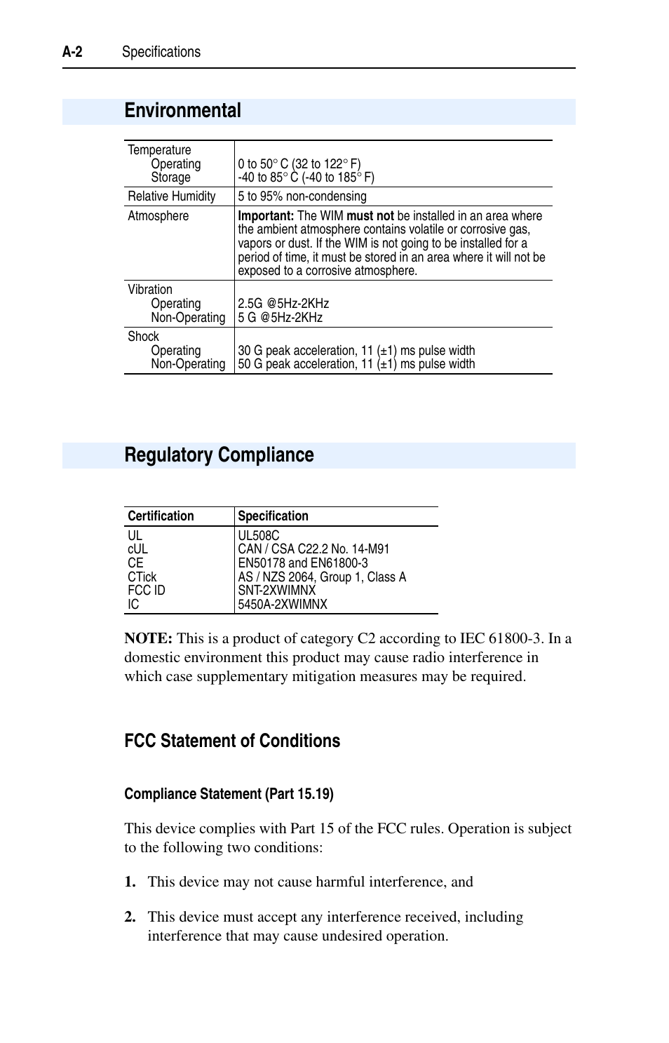 Environmental, Regulatory compliance, Fcc statement of conditions | Rockwell Automation 7000 DPI Wireless Interface Module User Manual | Page 56 / 92