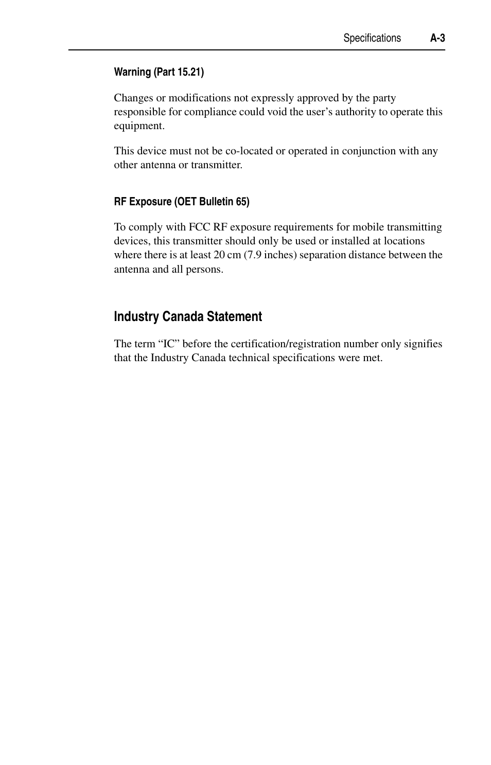 Industry canada statement | Rockwell Automation 7000 DPI Wireless Interface Module User Manual | Page 57 / 92