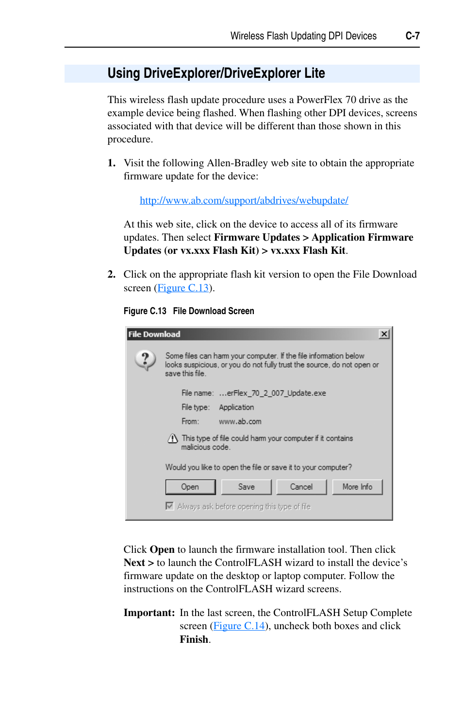 Using driveexplorer/driveexplorer lite | Rockwell Automation 7000 DPI Wireless Interface Module User Manual | Page 69 / 92